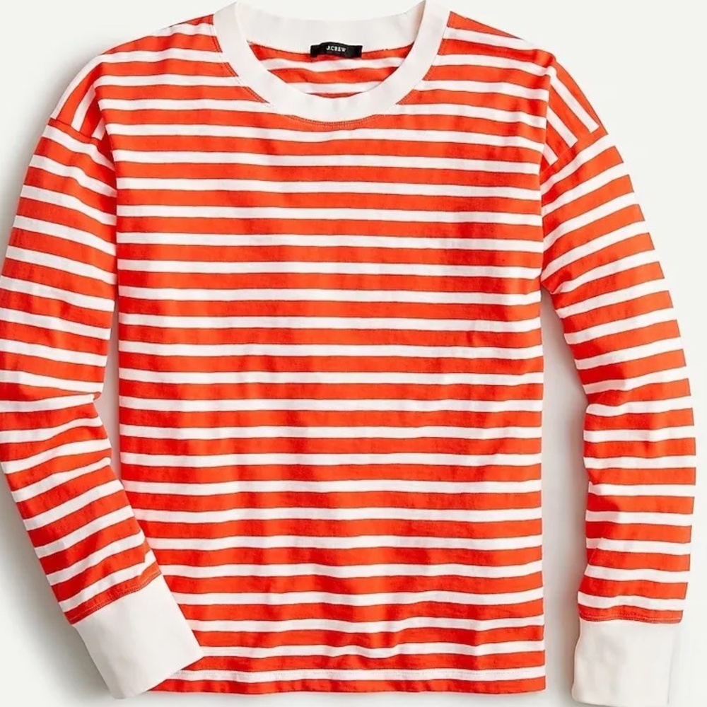 Jcrew Long-sleeve striped ringer T-shirt Size Large SUNSET IVORY AMBER STRIPE